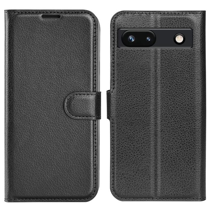 Bild 1, Google Pixel 7A Fodral Litchi Textur Läder Svart