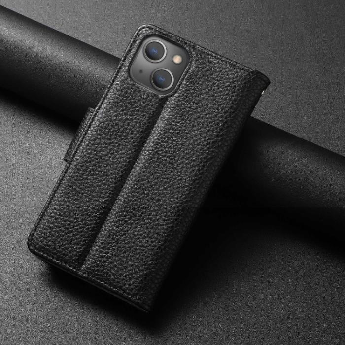 Bild 3, iPhone 14 2in1 Litchi Magnet Fodral / Skal Svart