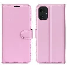 Motorola Moto G55 5G Fodral Litchi L&auml;der Ljus Rosa