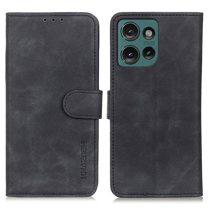 Bild 1, KHAZNEH Motorola Edge 50 Neo Fodral Retro Läder Svart
