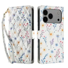 iPhone 17 Pro Fodral Rhombus L&auml;der Blommor Vit