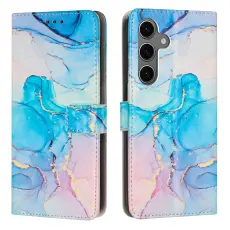 Samsung Galaxy A57 5G Fodral L&auml;der Marmor Rosa / Bl&aring;