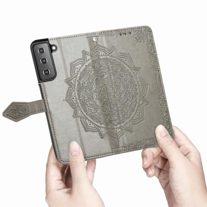 Bild 5, Samsung Galaxy S22 Fodral Mandala Läder Grå