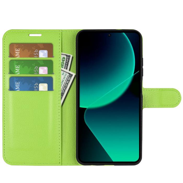 Bild 2, Xiaomi 13T / 13T Pro Fodral Litchi Läder Grön