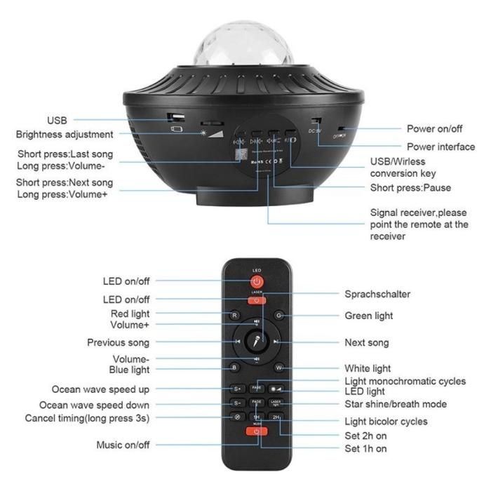 Bild 3, Galaxylampa / Stjärnprojektor LED Med Bluetooth Högtalare
