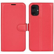 Motorola Moto G55 5G Fodral Litchi L&auml;der R&ouml;d