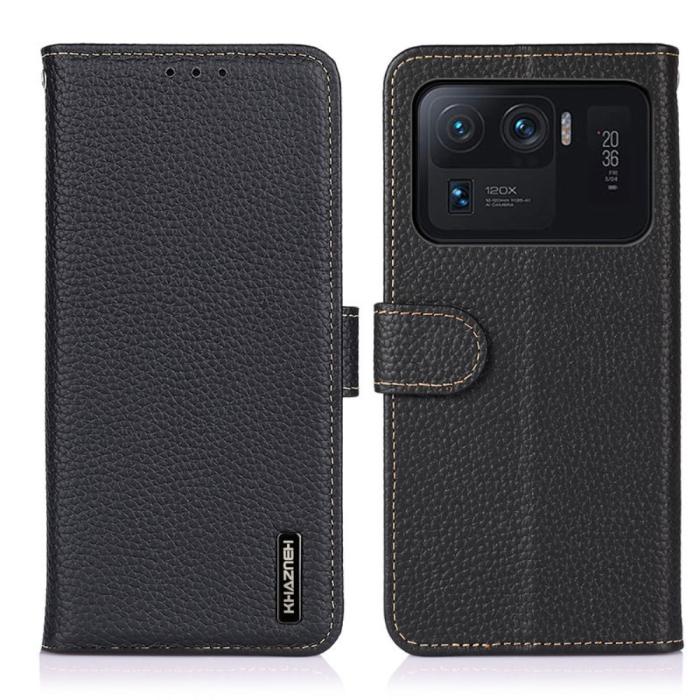 Bild 1, Xiaomi Mi 11 Ultra - KHAZNEH Äkta Läder Litchi Fodral - Svart
