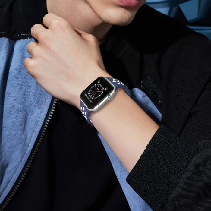 Bild 7, Sportarmband Dual-Color Apple Watch 42/44/45/49 mm (S/M) Blå/Vit