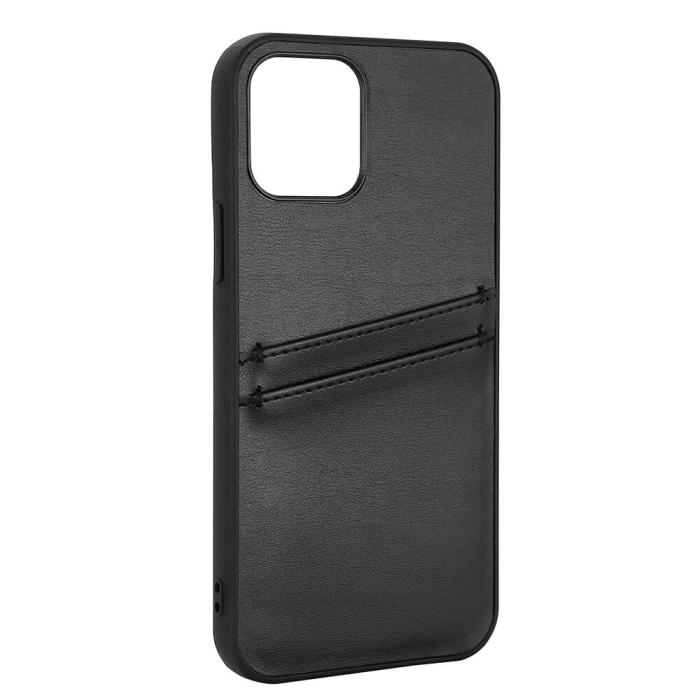 Bild 3, Buffalo iPhone 12 / 12 Pro Skal Läder Med 2 Kortfack Svart