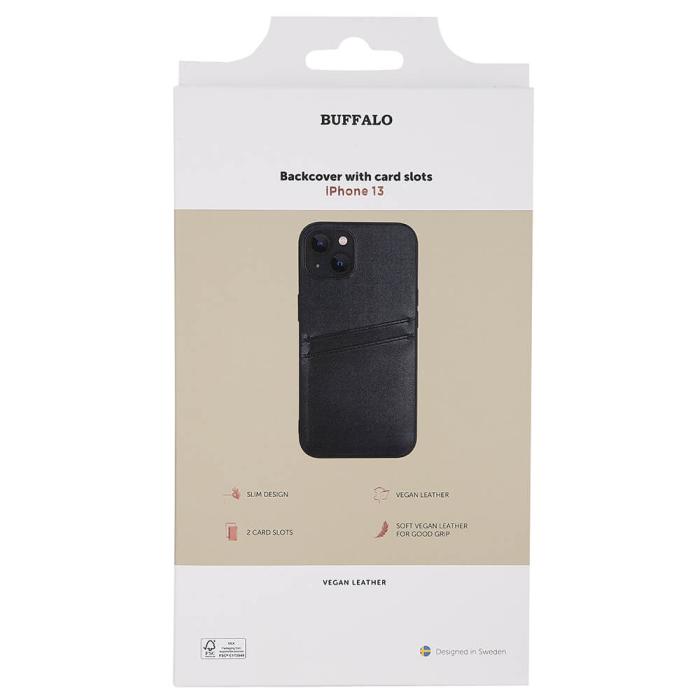 Bild 2, Buffalo iPhone 13 Skal Läder Med 2 Kortfack Svart