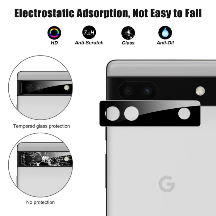 Bild 2, Google Pixel 6A Linsskydd Härdat Glas Svart