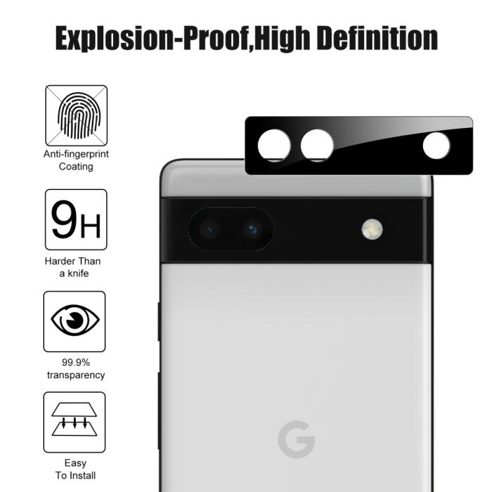 Bild 3, Google Pixel 6A Linsskydd Härdat Glas Svart