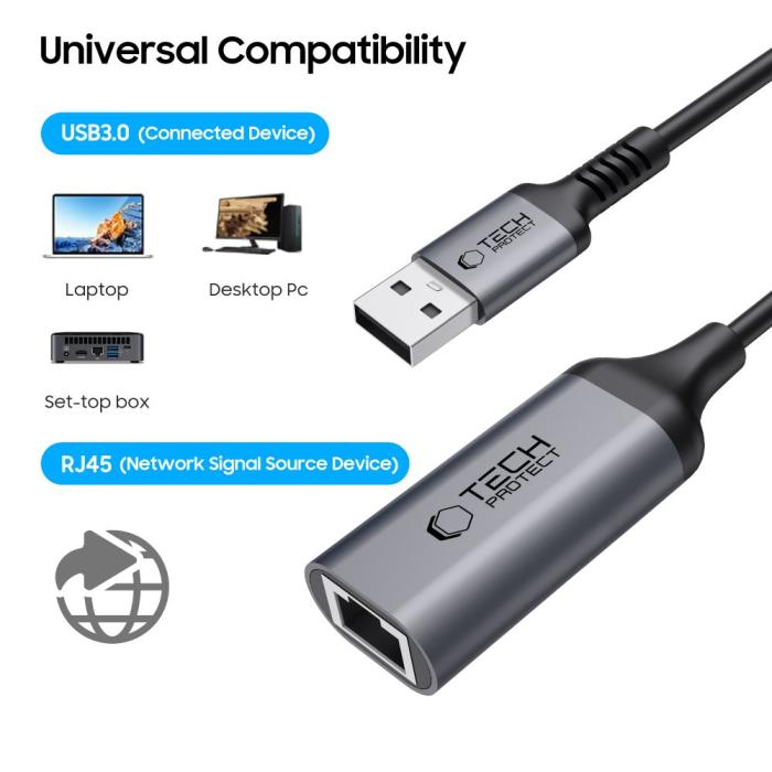 Bild 3, Tech-Protect USB 3.0 - RJ45 Ethernet Adapter Ultraboost Svart