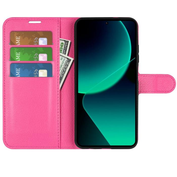 Bild 2, Xiaomi 13T / 13T Pro Fodral Litchi Läder Rosa