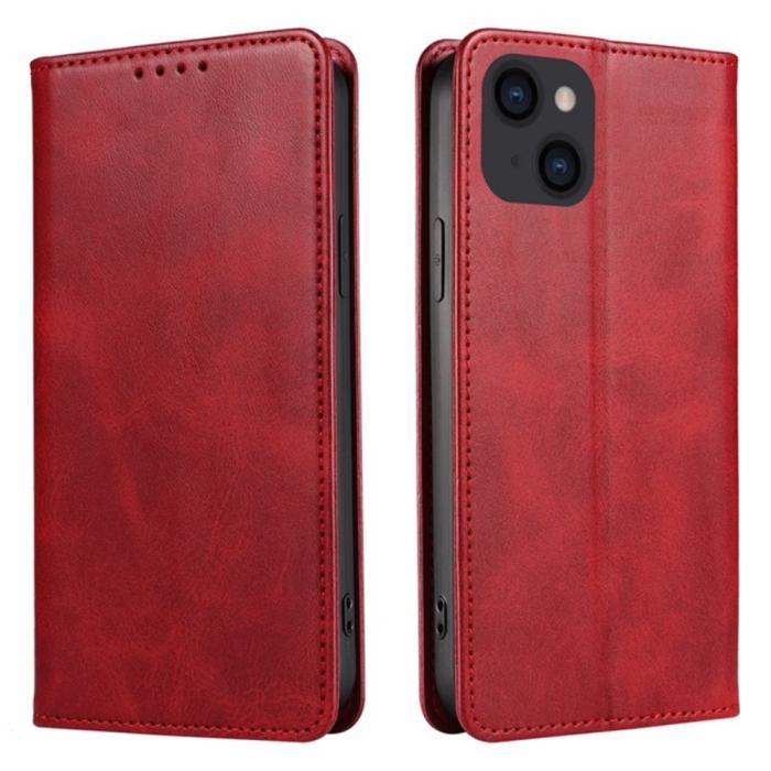 Bild 1, iPhone 15 Fodral Flip Läder Röd