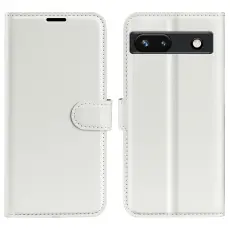 Google Pixel 7A Fodral Litchi Textur Läder Vit
