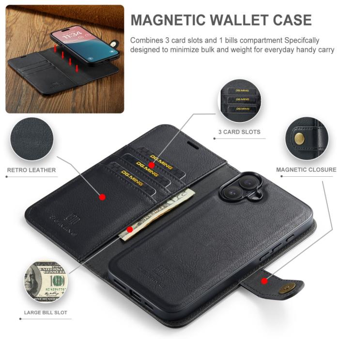 Bild 5, DG.MING iPhone 16 Fodral 2in1 Magnet Svart