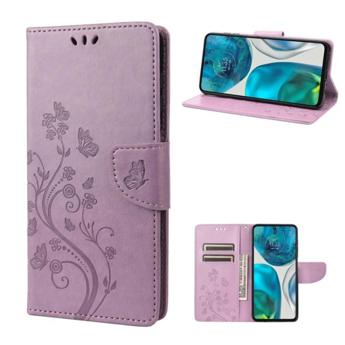 Bild 1, Motorola Moto G52/G82 Fodral Blommigt Tryck Ljus Lila
