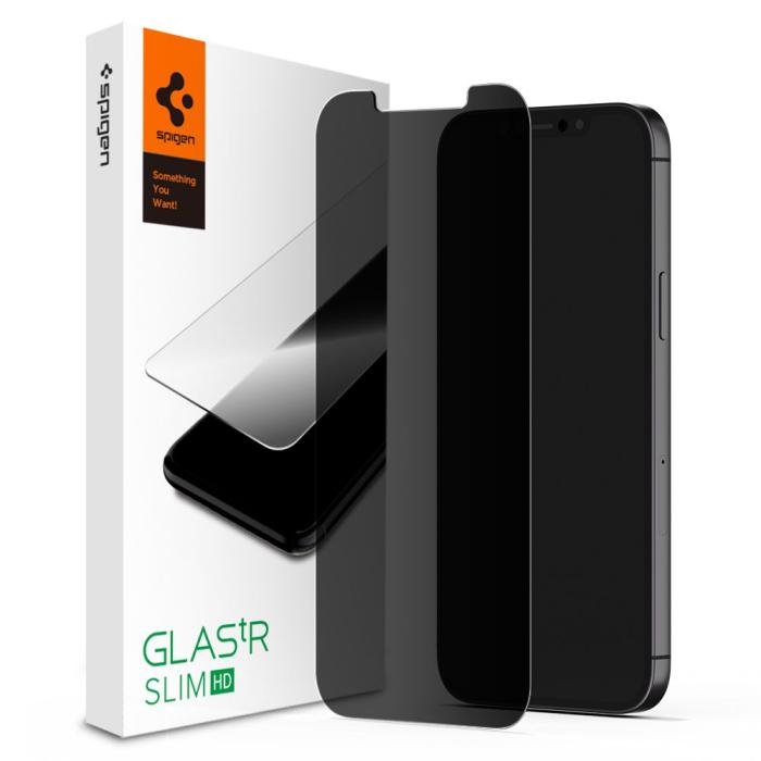Bild 1, Spigen iPhone 12 / 12 Pro Slim Glas.tR Härdat Glas Privacy