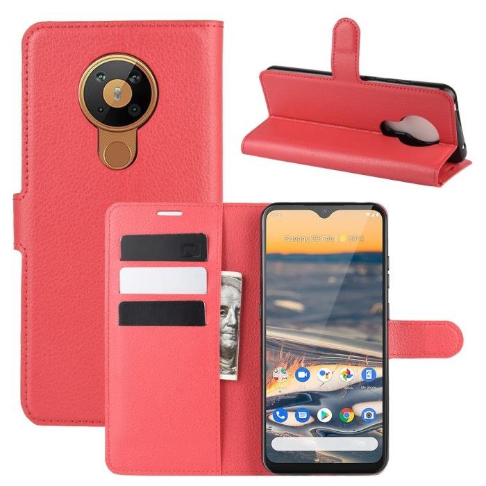 Bild 1, Nokia 5.3 - Litchi Plånboksfodral - Röd