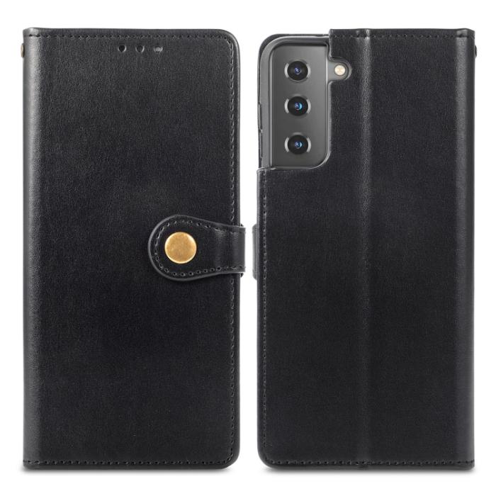 Bild 2, Samsung Galaxy S22 Fodral Solid Läder Magnetisk Mässing Svart
