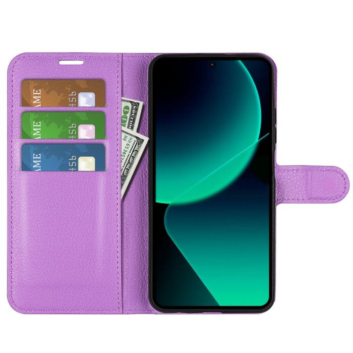 Bild 2, Xiaomi 13T / 13T Pro Fodral Litchi Läder Lila