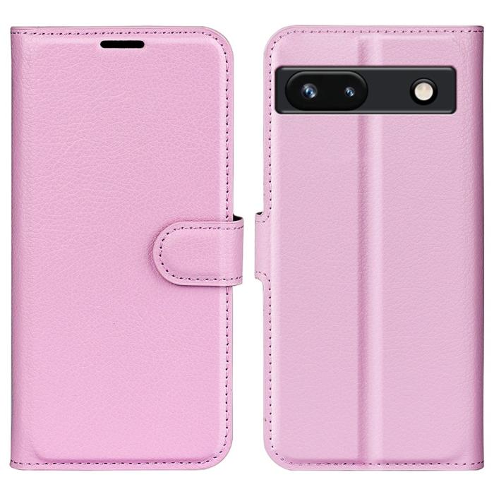Bild 1, Google Pixel 7A Fodral Litchi Textur Läder Ljus Rosa