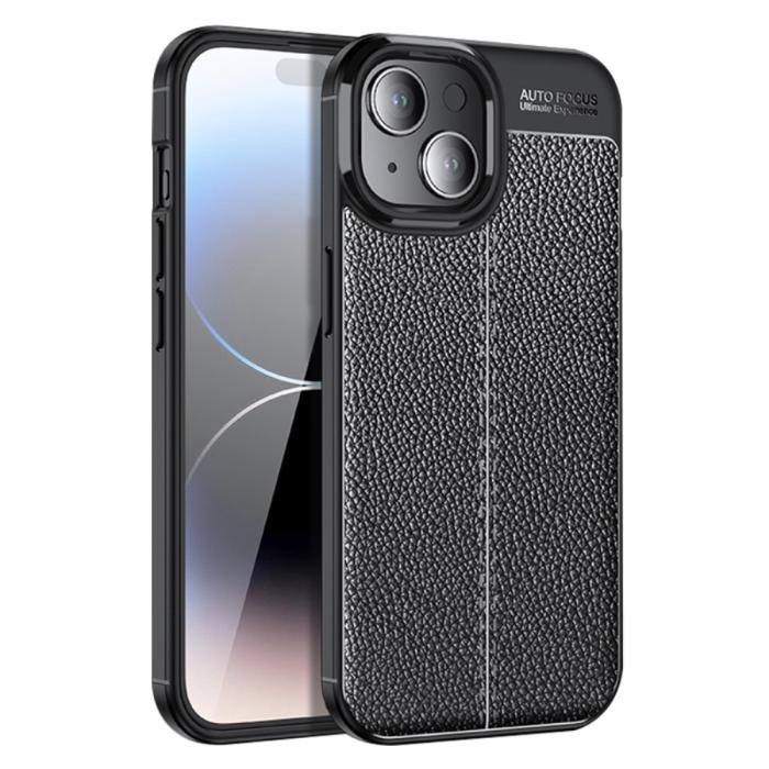 Bild 1, iPhone 15 Plus Skal Litchi Textur Svart