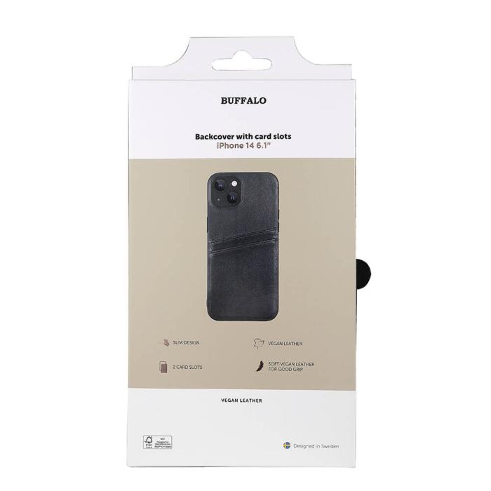 Bild 2, Buffalo iPhone 14 / 13 Skal Läder Med 2 Kortfack Svart