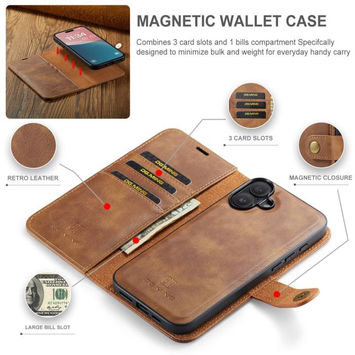 Bild 5, DG.MING iPhone 16 Fodral 2in1 Magnet Brun