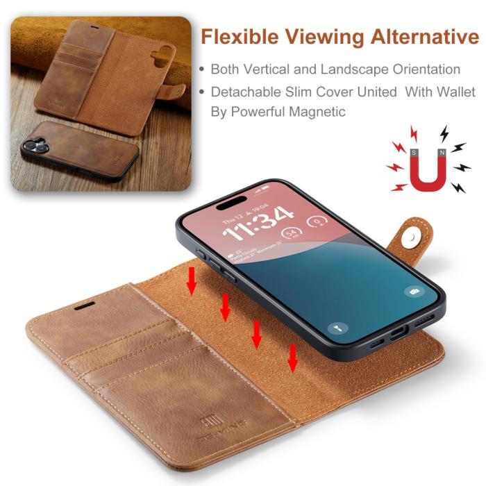 Bild 6, DG.MING iPhone 16 Fodral 2in1 Magnet Brun