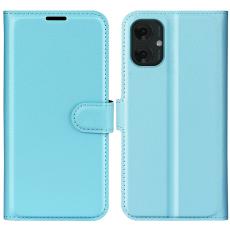 Motorola Moto G55 5G Fodral Litchi L&auml;der Bl&aring;