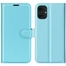 Motorola Moto G55 5G Fodral Litchi L&auml;der Bl&aring;