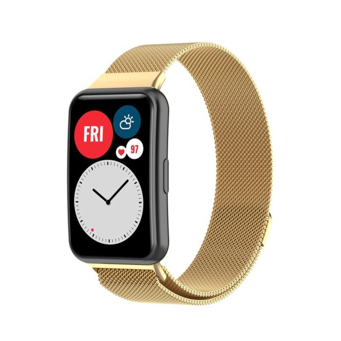 Bild 2, Milanese Loop Metall Armband Huawei Watch Fit - Guld