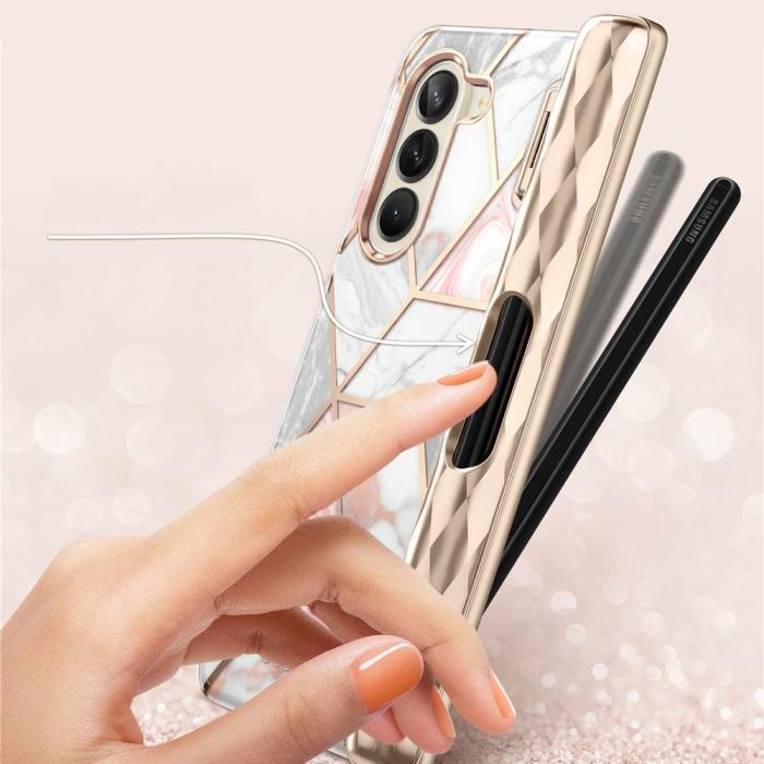 Bild 5, Supcase Galaxy Z Fold 5 Skal Cosmo Pen Marble Pink