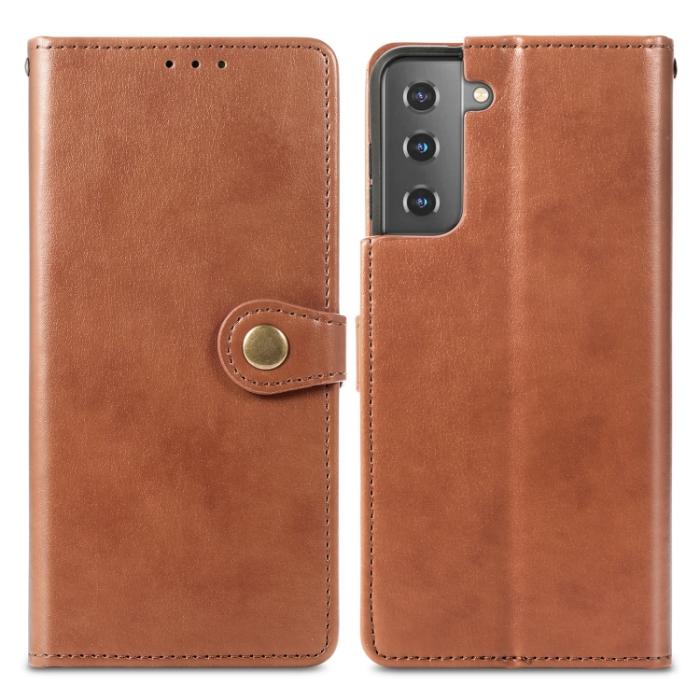 Bild 2, Samsung Galaxy S22 Fodral Solid Läder Magnetisk Mässing Brun