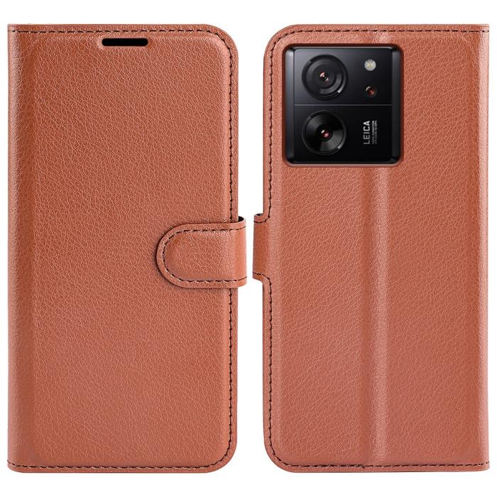 Bild 1, Xiaomi 13T / 13T Pro Fodral Litchi Läder Brun