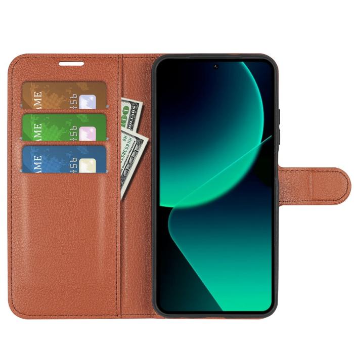 Bild 2, Xiaomi 13T / 13T Pro Fodral Litchi Läder Brun