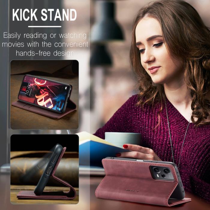 Bild 5, CASEME Xiaomi Redmi Note 12 Pro 5G Fodral Retro Flip Läder Vinröd