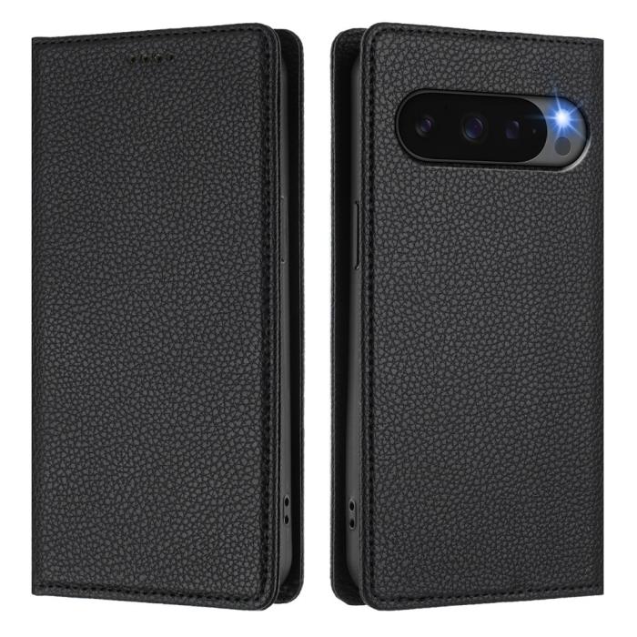 Bild 3, Google Pixel 10/10 Pro / 9/9 Pro Fodral RFID Litchi Läder Svart