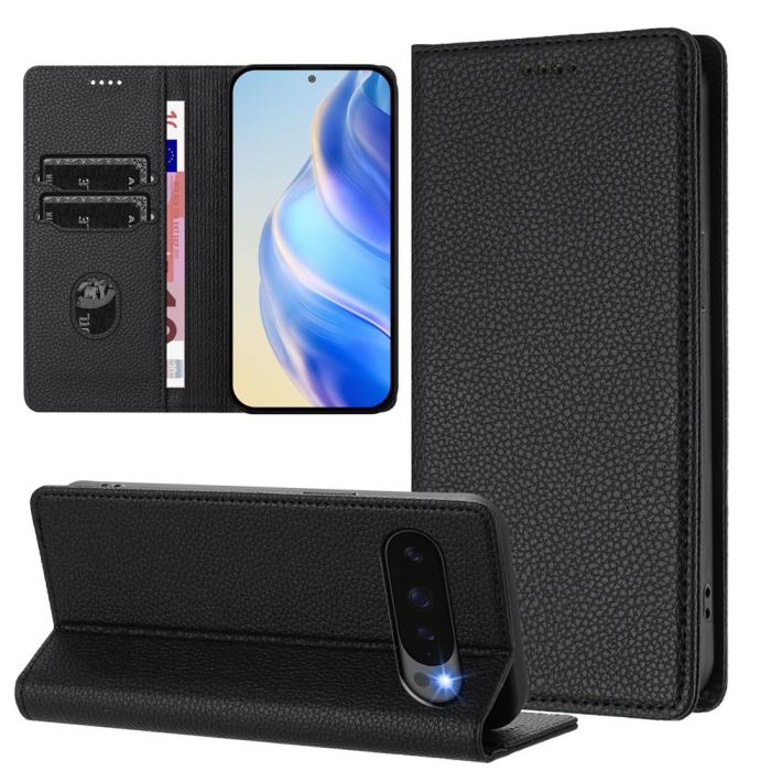 Bild 4, Google Pixel 10/10 Pro / 9/9 Pro Fodral RFID Litchi Läder Svart