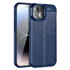 iPhone 15 Plus Skal Litchi Textur Blå