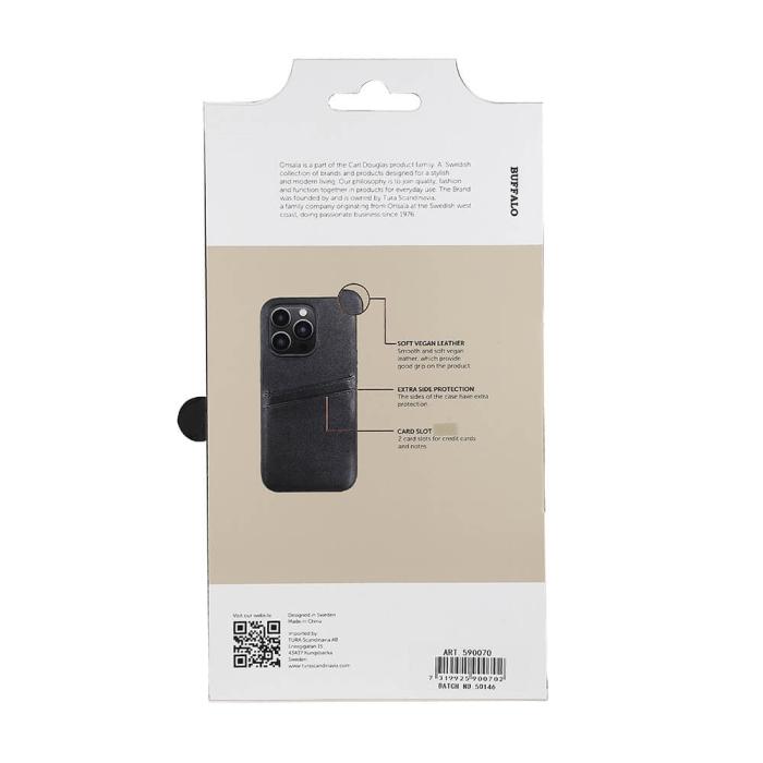 Bild 4, Buffalo iPhone 14 Pro Skal Läder Med 2 Kortfack Svart