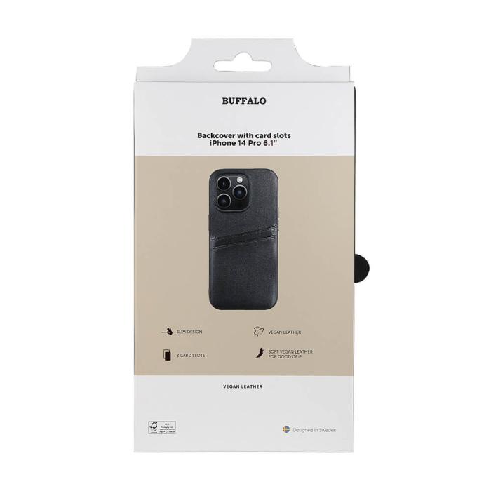 Bild 2, Buffalo iPhone 14 Pro Skal Läder Med 2 Kortfack Svart