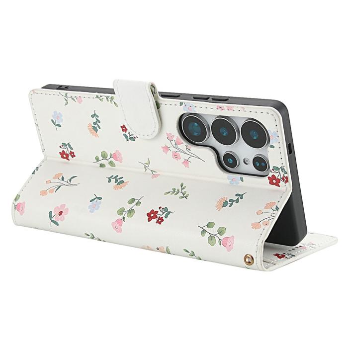 Bild 3, Samsung Galaxy S26 Ultra Fodral Rhombus Läder Blommor Vit