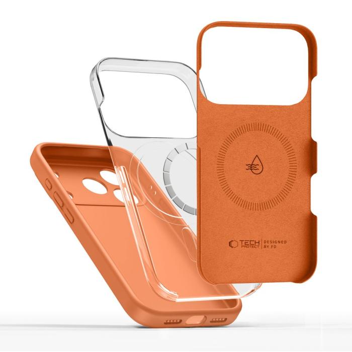Bild 5, Tech-Protect iPhone 17 Pro Skal MagSafe Silicone Cosmic Orange