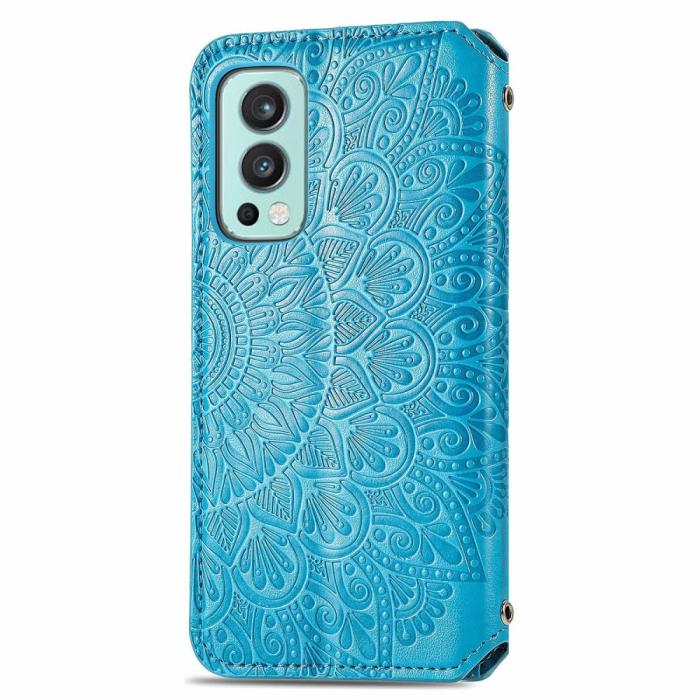 Bild 3, OnePlus Nord 2 5G - Mandala Tryckt Läder Fodral - Blå