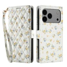iPhone 17 Pro Fodral Rhombus L&auml;der Blommor Vit