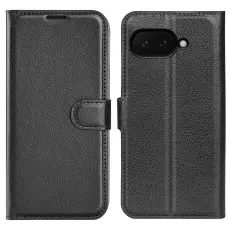 Google Pixel 9a Fodral Litchi L&auml;der Svart