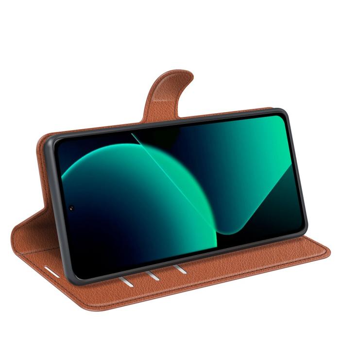Bild 3, Xiaomi 13T / 13T Pro Fodral Litchi Läder Brun